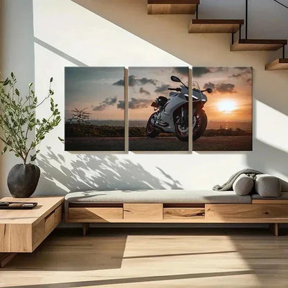 3pcs Motorcycle Racing Sunset Modern Wall Art Canvas Unframed - High Quality Print 100% Australian Made Wall Canvas