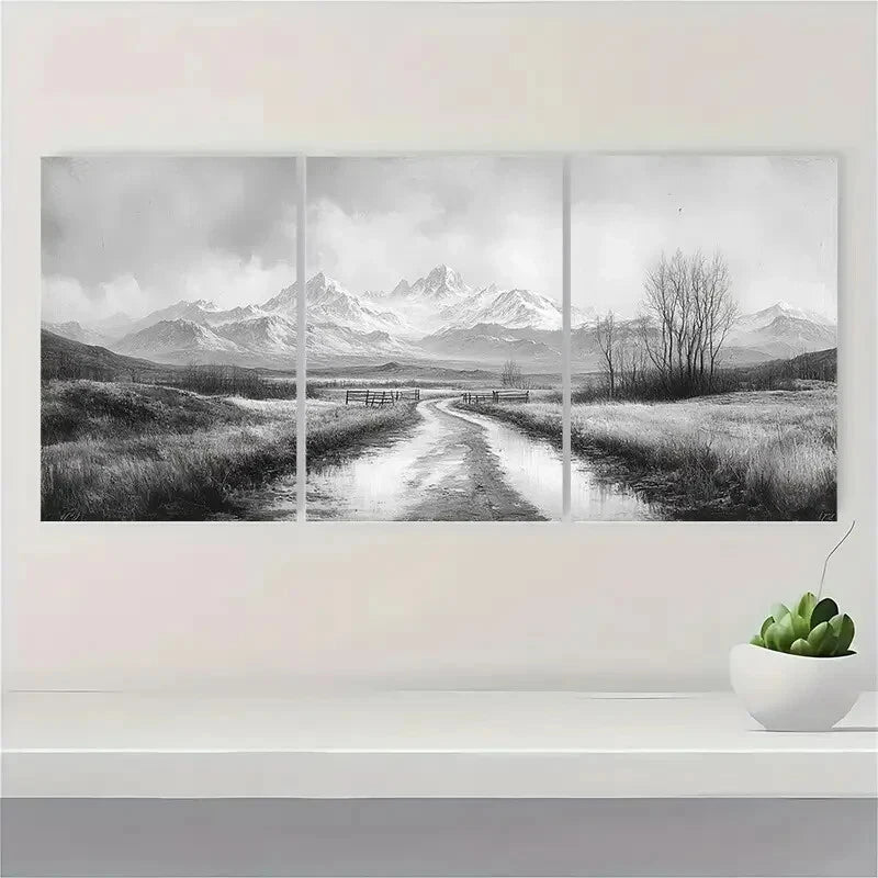 3pcs Vintage Black & White Landscape Art Metal Print Ready to Hang Art - Bella Home Decor