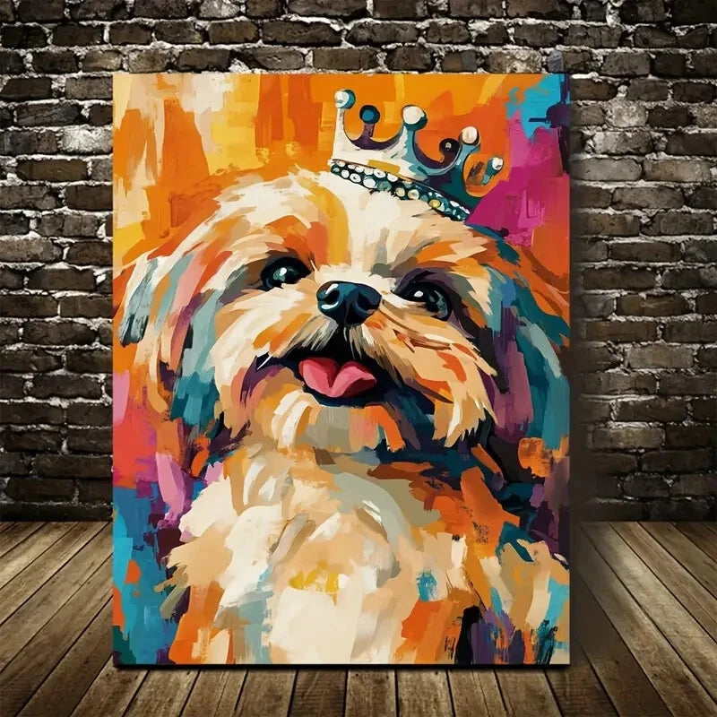 Beautiful Regal Teddy Dog with Crown 40x60cm Metal Print Ready to Hang - Bella Home Decor