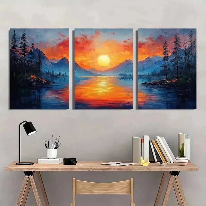 3pcs Abstract River Landscape Oil Painting Metal Print Ready to Hang Art - Bella Home Decor