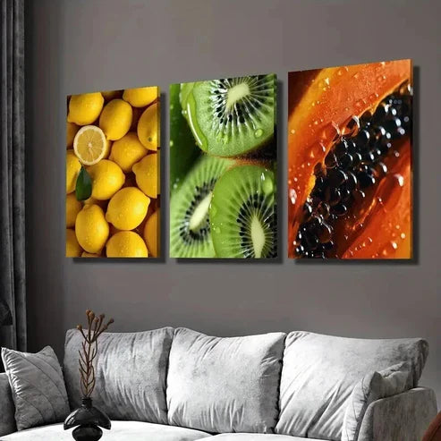 3pcs Tropical Lemon and Papaya Kiwi  Wall Art Set Canvas Unframed - High Quality Print 100% Australian Made Wall Canvas