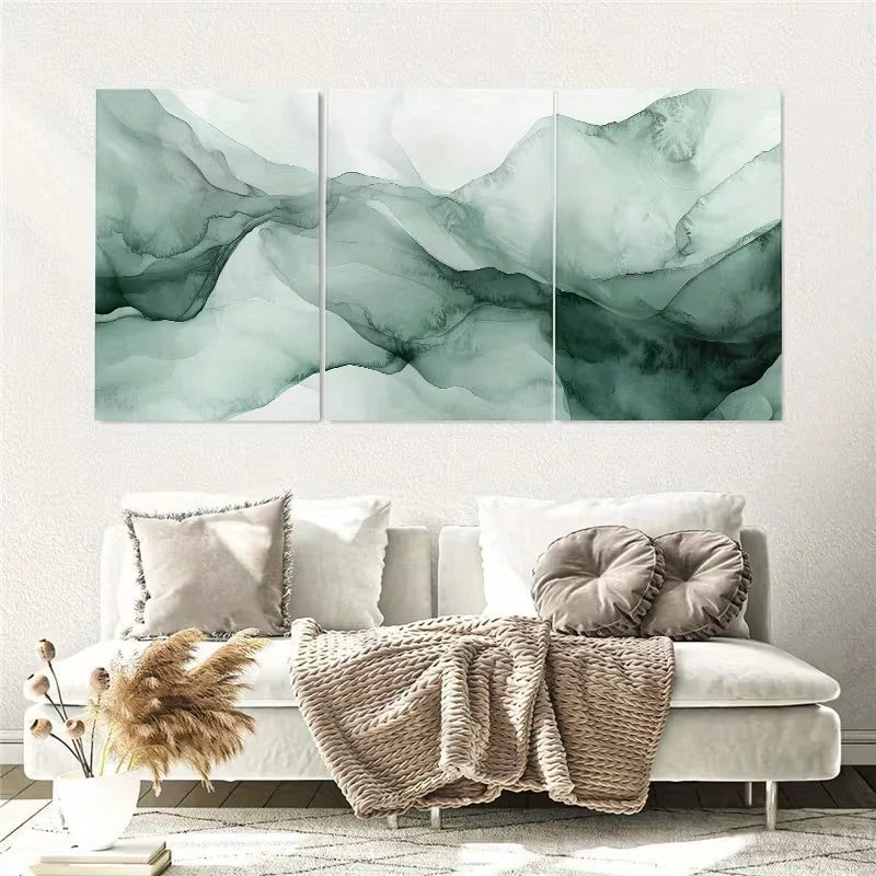 3pcs Green Abstract Painting Wall Art Set Canvas Framed 50x70cm - High Quality Print 100% Australian Made Wall Canvas Ready to Hang - Bella Home Decor