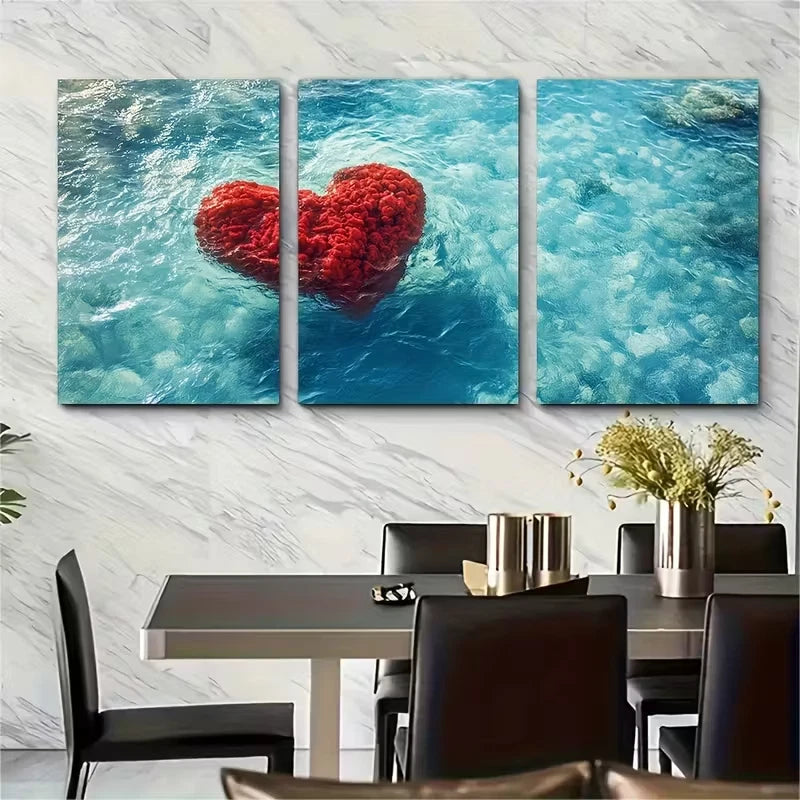 3pcs Whitsunday and Heart Reef Metal Print Ready to Hang Art