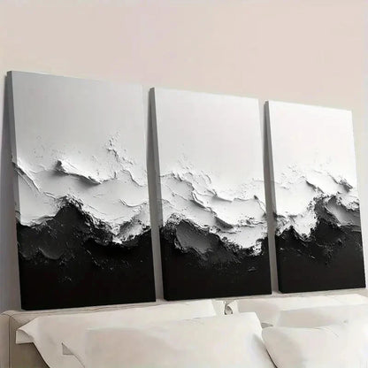 3pcs  Black and White Abstract Textured  AT  Wall Art Set Canvas Framed 40x60cm - High Quality Print 100% Australian Made Wall Canvas Ready to Hang - Bella Home Decor