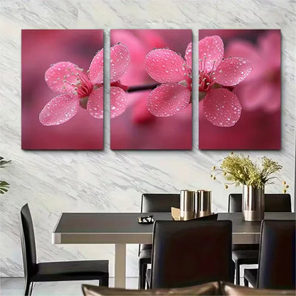 3pcs Pink Floral Macro Metal Print Ready to Hang Art