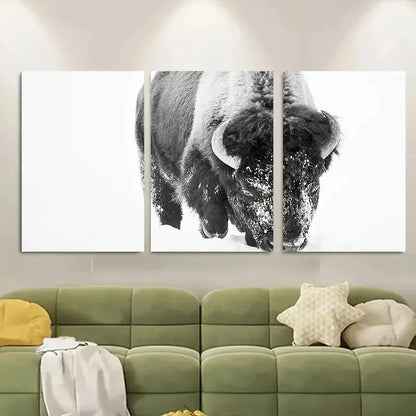 3pcs Winter Buffalo Holiday Metal Print Ready to Hang Art