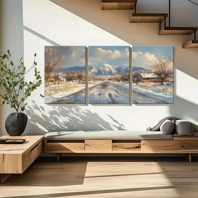 3pcs Snowy Landscape Mountain Range Winter Scene Metal Print Ready to Hang Art - Bella Home Decor
