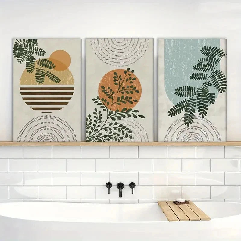 3pcs Plants Sage Green Bohemian Paintings Metal Print Ready to Hang Art - Bella Home Decor