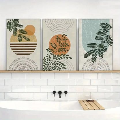 3pcs Plants Sage Green Bohemian Paintings Metal Print Ready to Hang Art - Bella Home Decor