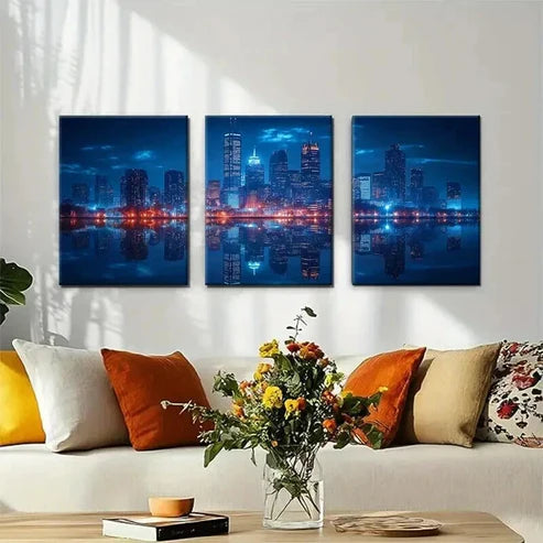 3pcs Chicago Night Cityscape Darkness Perfect Wall Art Set Canvas Unframed - High Quality Print 100% Australian Made Wall Canvas - Bella Home Decor