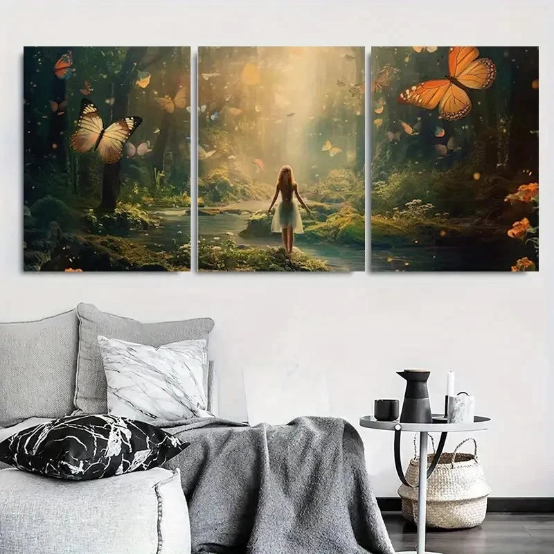 3pcs Enchanted Forest & Butterfly Dreamy Nature Metal Print Ready to Hang Art - Bella Home Decor
