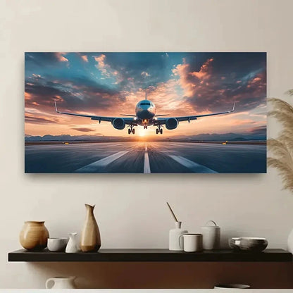 Stunning Airplane Sunset Wall Art wall canvas office home room framed 120x60cm - Bella Home Decor