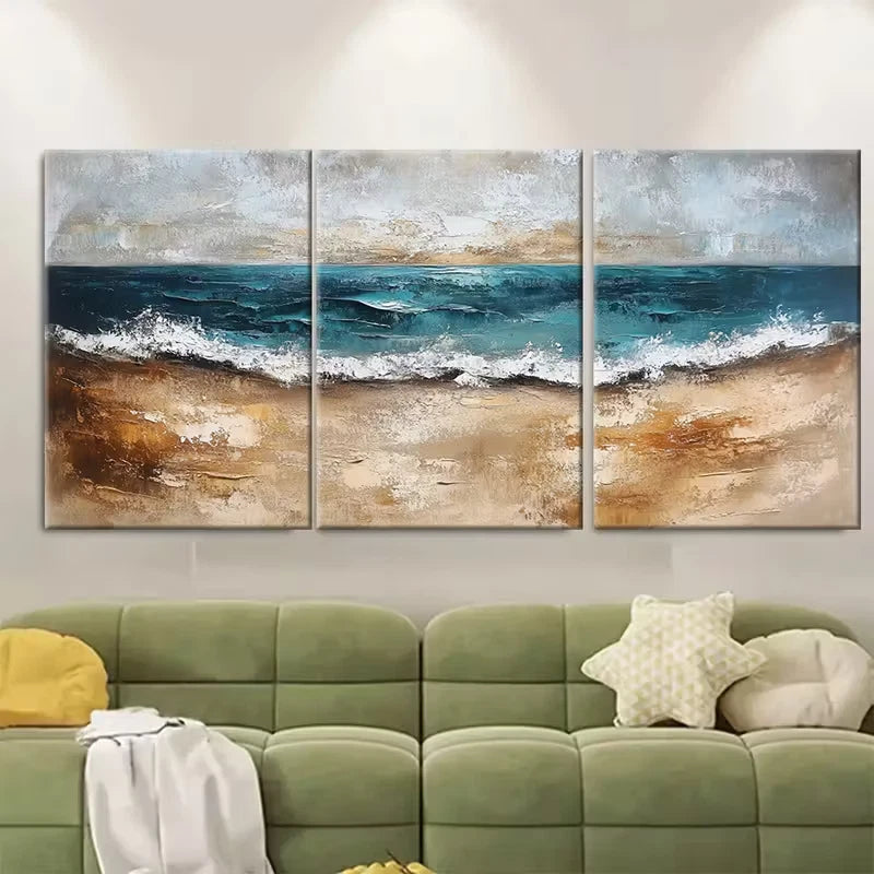 3pcs Earth Tone Textured Abstract Oil Painting Metal Print Ready to Hang Art - Bella Home Decor