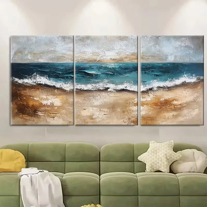 3pcs Earth Tone Textured Abstract Oil Painting Metal Print Ready to Hang Art - Bella Home Decor