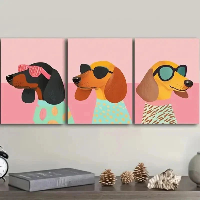 3pcs Dog Glasses & Stylish Outfits Perfect Wall Art Set Canvas Framed 60x90cm - High Quality Print 100% Australian Made Wall Canvas Ready to Hang - Bella Home Decor