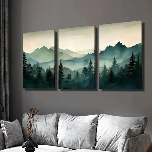 3pcs Foggy Forest and Mountain Peaks Wall Art Set Canvas Unframed - High Quality Print 100% Australian Made Wall Canvas - Bella Home Decor