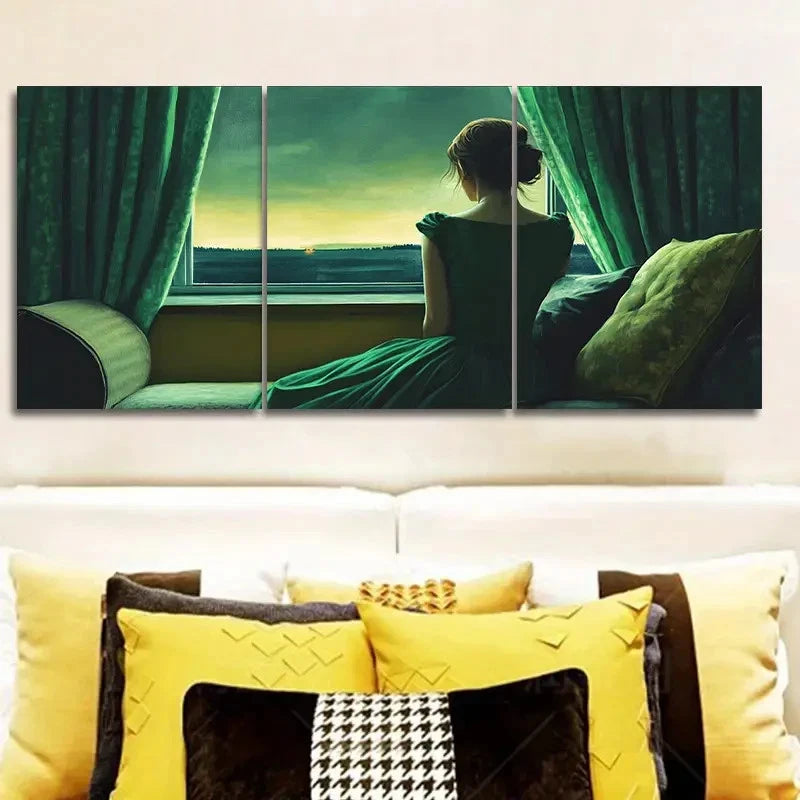 3pcs A Woman Contemplates the Fading Light Wall Art Set Canvas Framed 50x70cm - High Quality Print 100% Australian Made Wall Canvas Ready to Hang - Bella Home Decor
