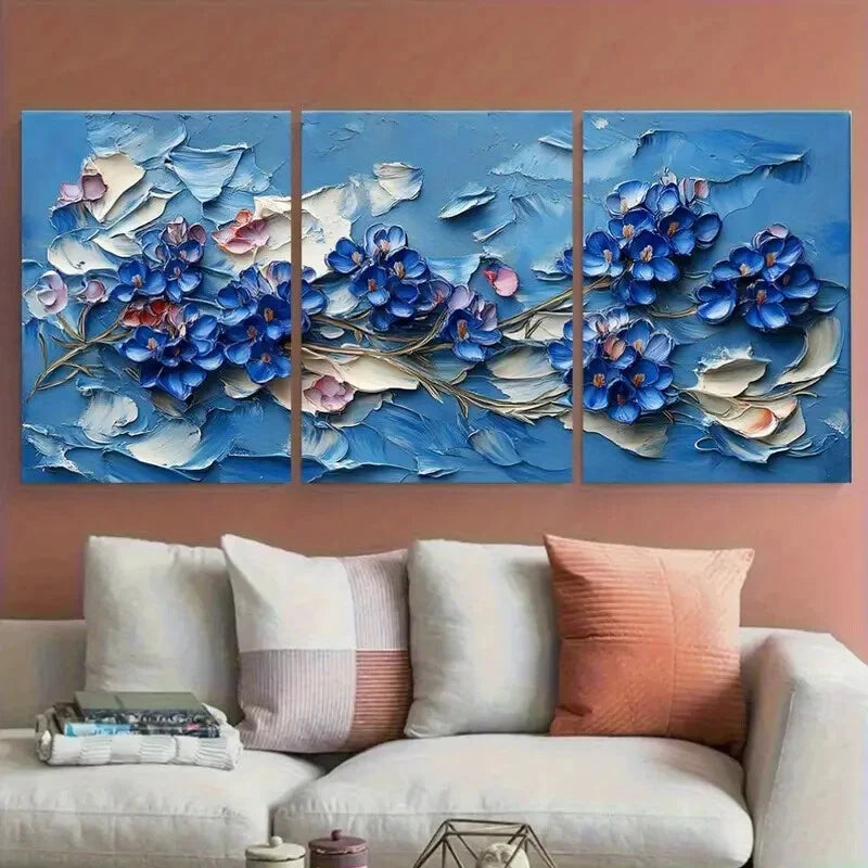 3pcs Texas Bluebonnet Flowers Impasto Botanical Metal Print Ready to Hang Art - Bella Home Decor