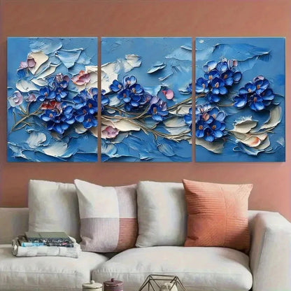 3pcs Texas Bluebonnet Flowers Impasto Botanical Metal Print Ready to Hang Art - Bella Home Decor