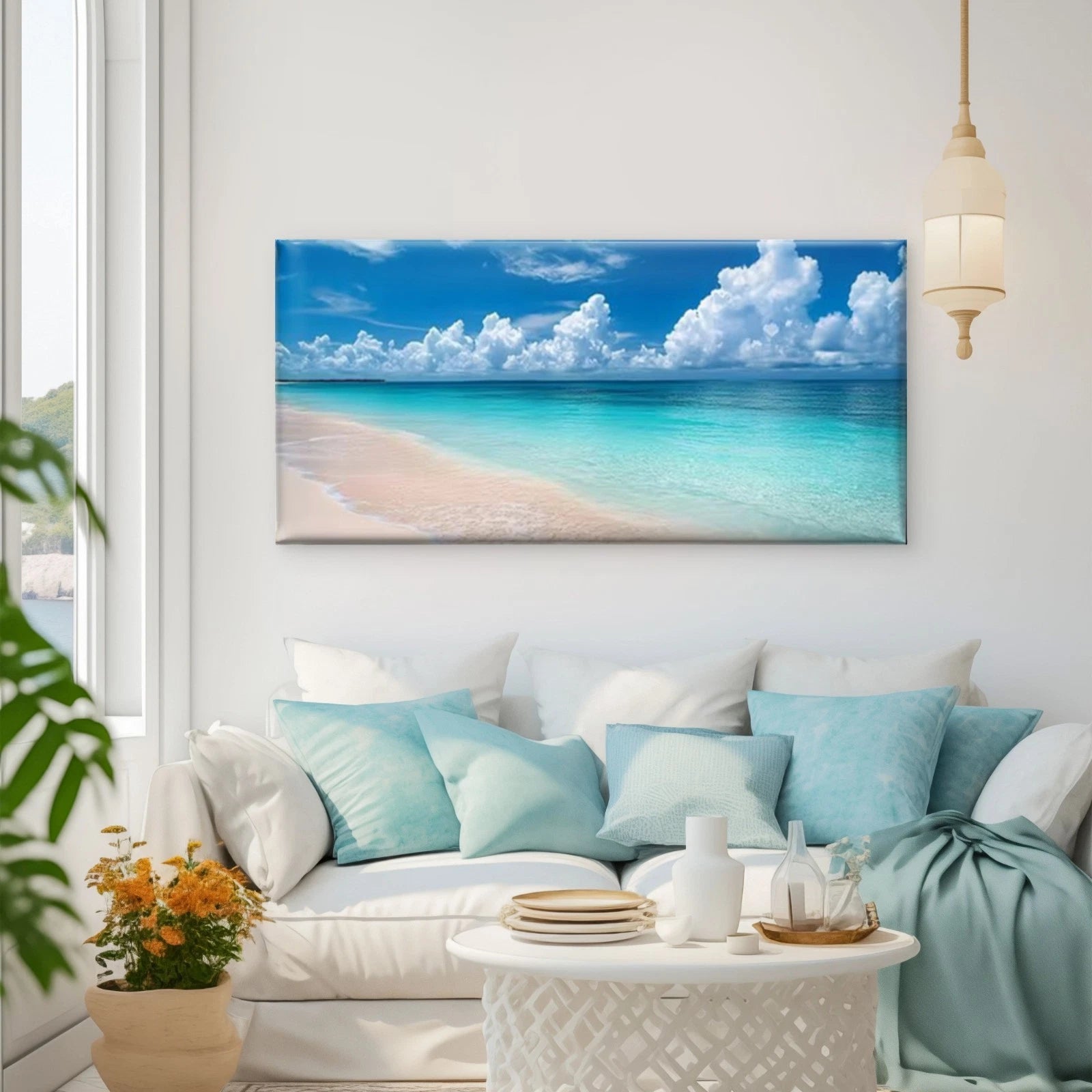 Beach Scenery Coastal Landscape Wall Art Canvas Office Home Room Framed 120x60cm - Bella Home Decor