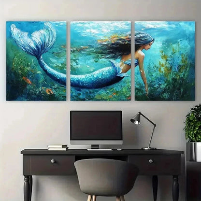 3pcs Mermaid Underwater Girl Perfect Wall Art Set Canvas Framed 60x90cm - High Quality Print 100% Australian Made Wall Canvas Ready to Hang