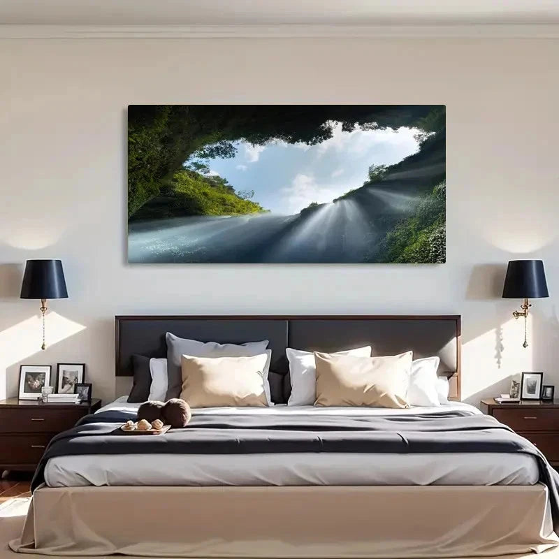 Madakaripura Waterfall Tropical Wall Art Canvas Office Home Room Framed 120x60cm