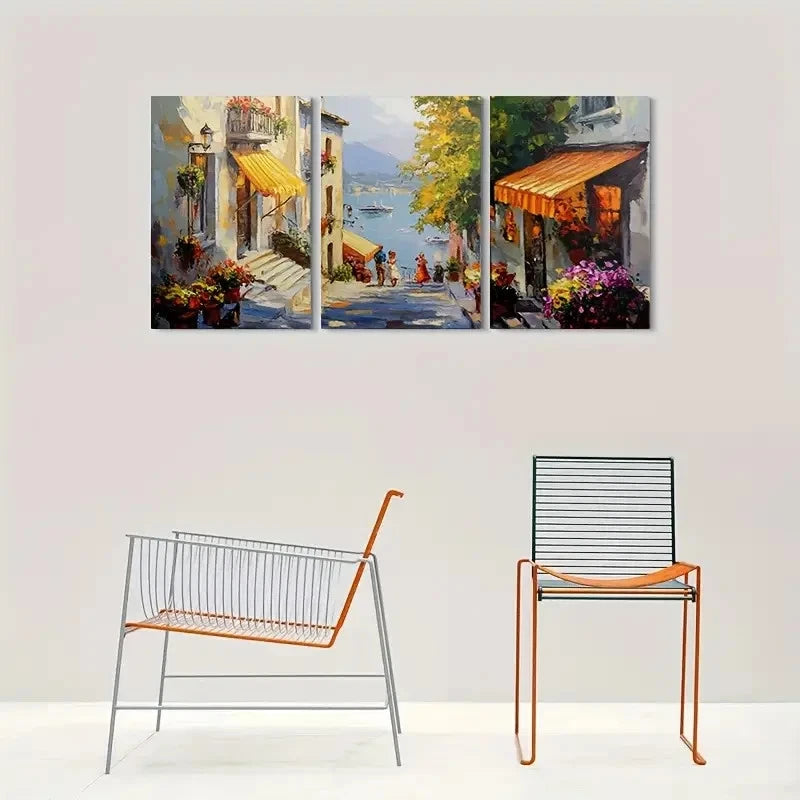 3pcs Colorful Street Scene Vibrant Metal Print Ready to Hang Art - Bella Home Decor