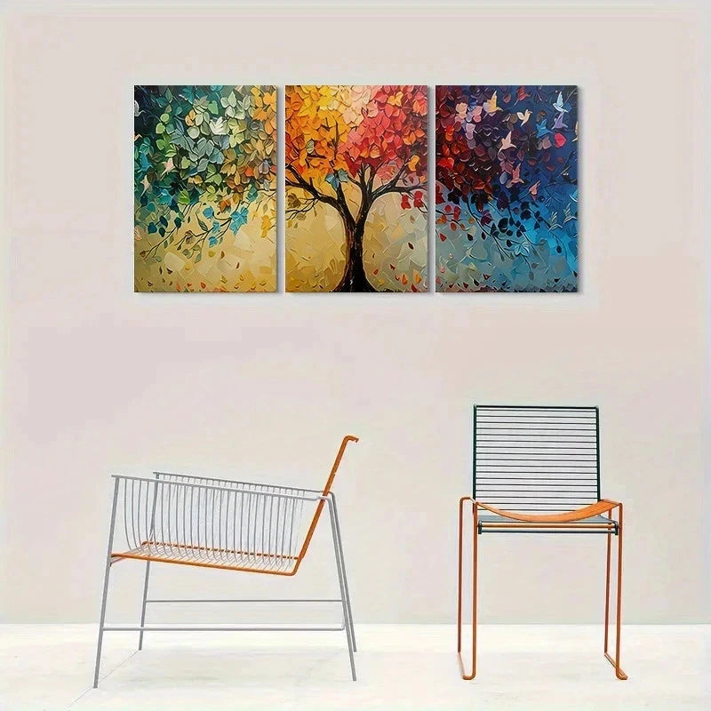 3pcs Abstract Tree Vibrant Fall Themed Paintings Metal Print Ready to Hang Art - Bella Home Decor