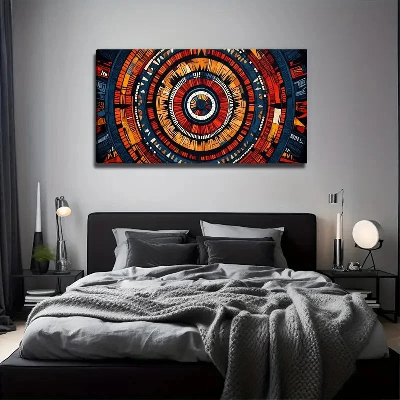 Circular Textile Design Wall Art Canvas Office Home Room Framed 120x60cm