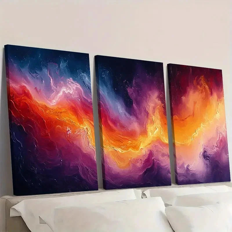 3pcs  Colorful Swirls in Blue, Orange, Pink & P   Wall Art Set Canvas Framed 40x60cm - High Quality Print 100% Australian Made Wall Canvas Ready to Hang - Bella Home Decor