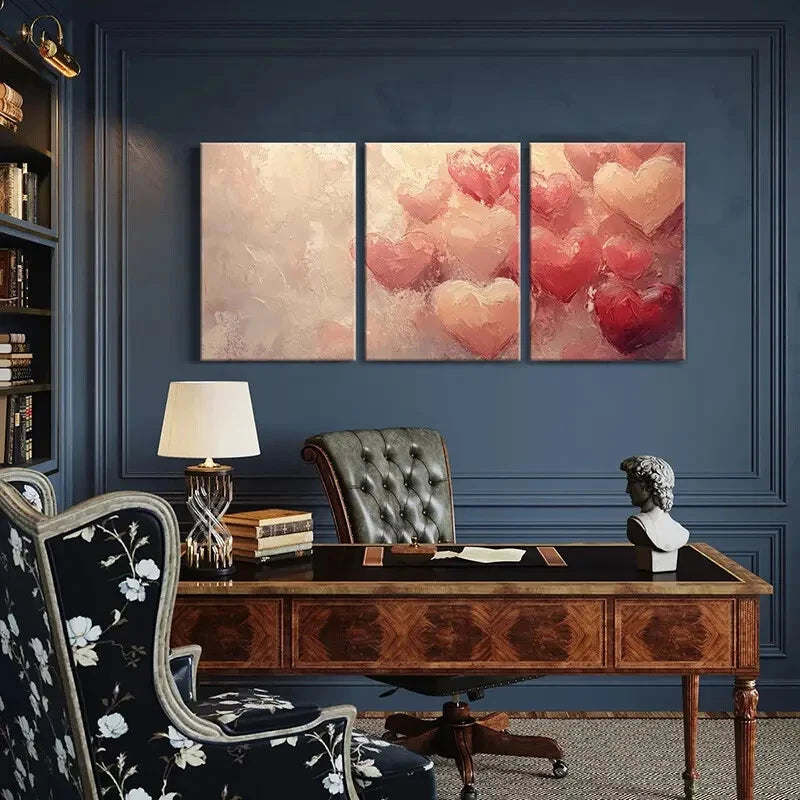 3pcs Artistic Hearts Painting Romantic Love Decor Metal Print Ready to Hang Art - Bella Home Decor