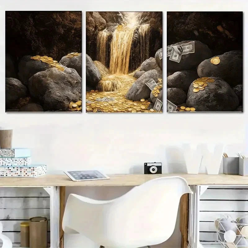 3pcs Art Decorative Water Curtain Print Metal Print Ready to Hang Art - Bella Home Decor