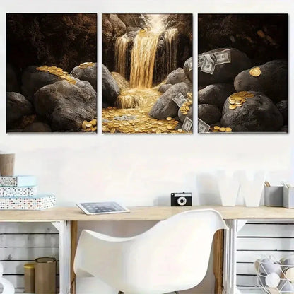 3pcs Art Decorative Water Curtain Print Metal Print Ready to Hang Art - Bella Home Decor