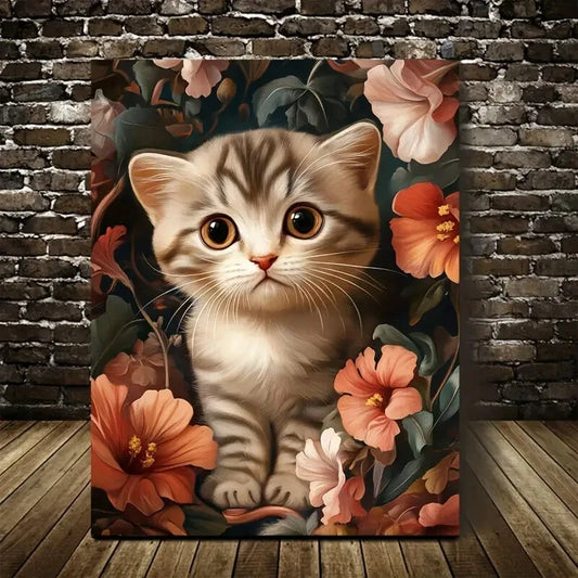 Flowers And Plants Cute Scottish Fold Kitten 40x60cm Metal Print Ready to Hang