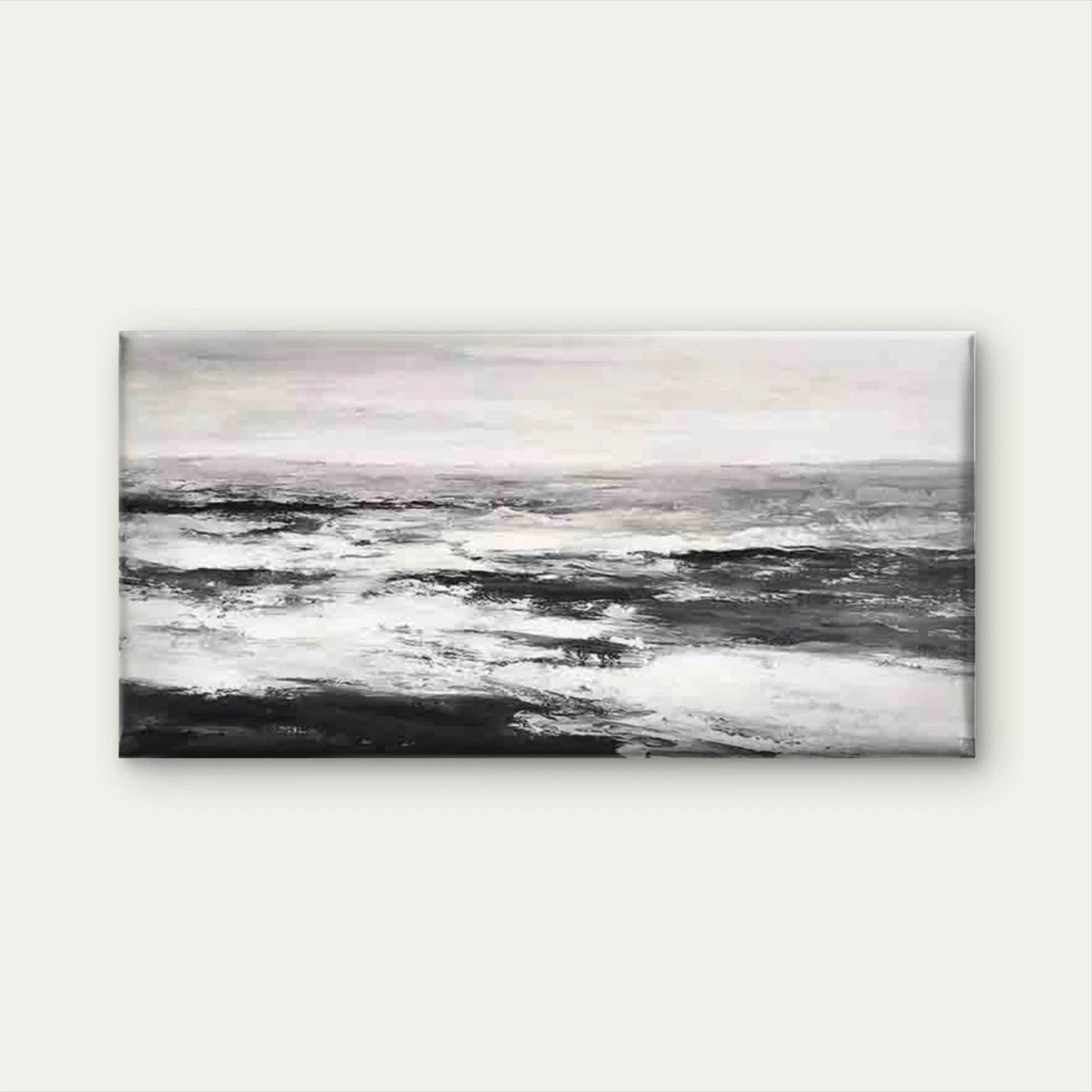 Abstract Black and White Ocean Wall Art Canvas Office Home Room Framed 120x60cm