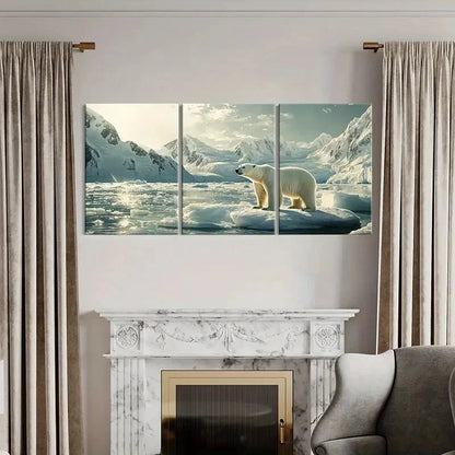3pcs Polar Bear & Snowy Mountain Landscape Metal Print Ready to Hang Art - Bella Home Decor