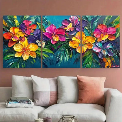3pcs Vibrant Tropical Floral ungle Orchid Textured Metal Print Ready to Hang Art