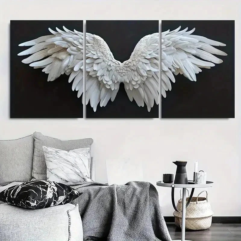 3pcs Abstract White Angel Wings Metal Print Ready to Hang Art - Bella Home Decor