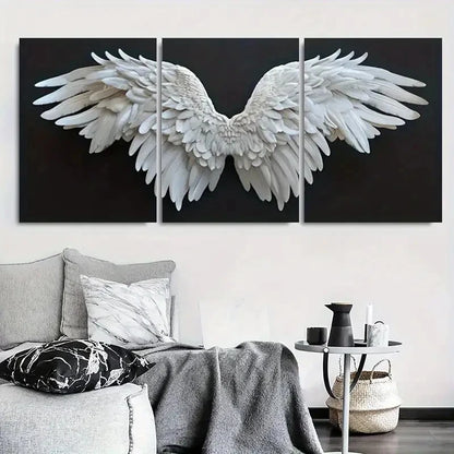 3pcs Abstract White Angel Wings Metal Print Ready to Hang Art - Bella Home Decor