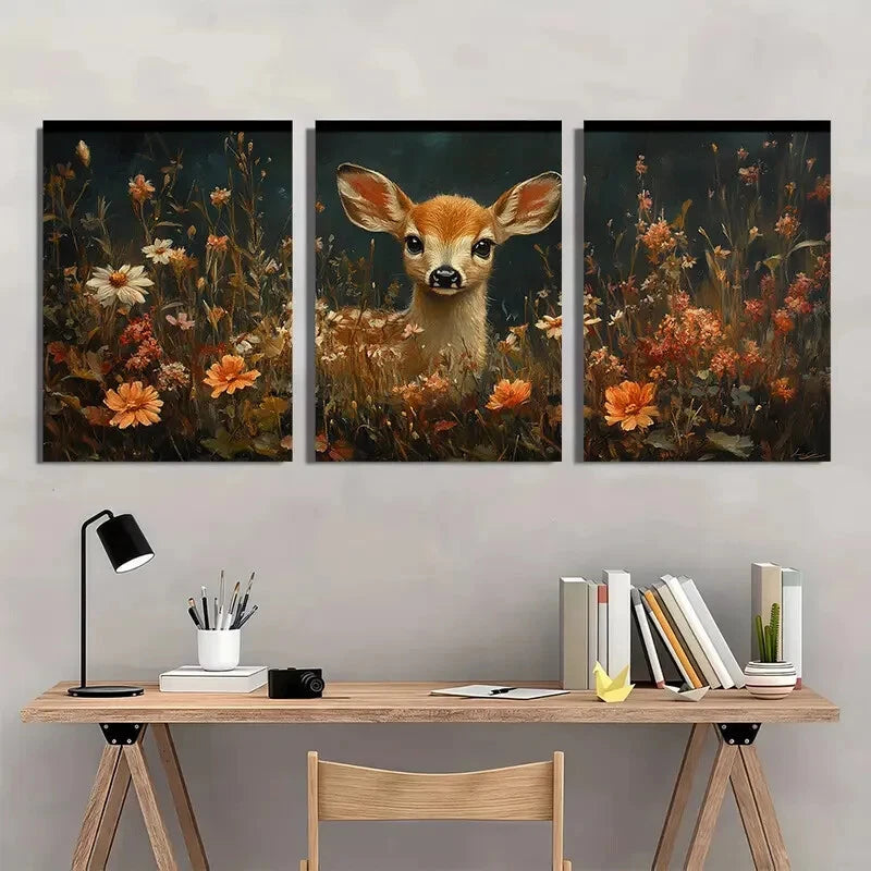 3pcs Giclee French Vibrant Floral & Fauna Design Metal Print Ready to Hang Art - Bella Home Decor