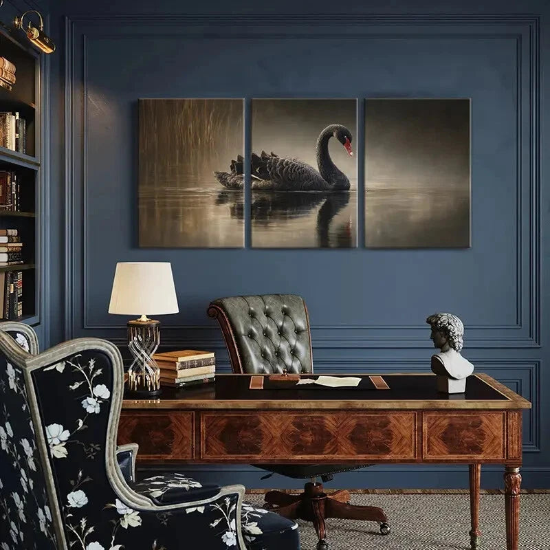 3pcs Black Swan Water Reflection Serene Atmosphere Metal Print Ready to Hang Art - Bella Home Decor