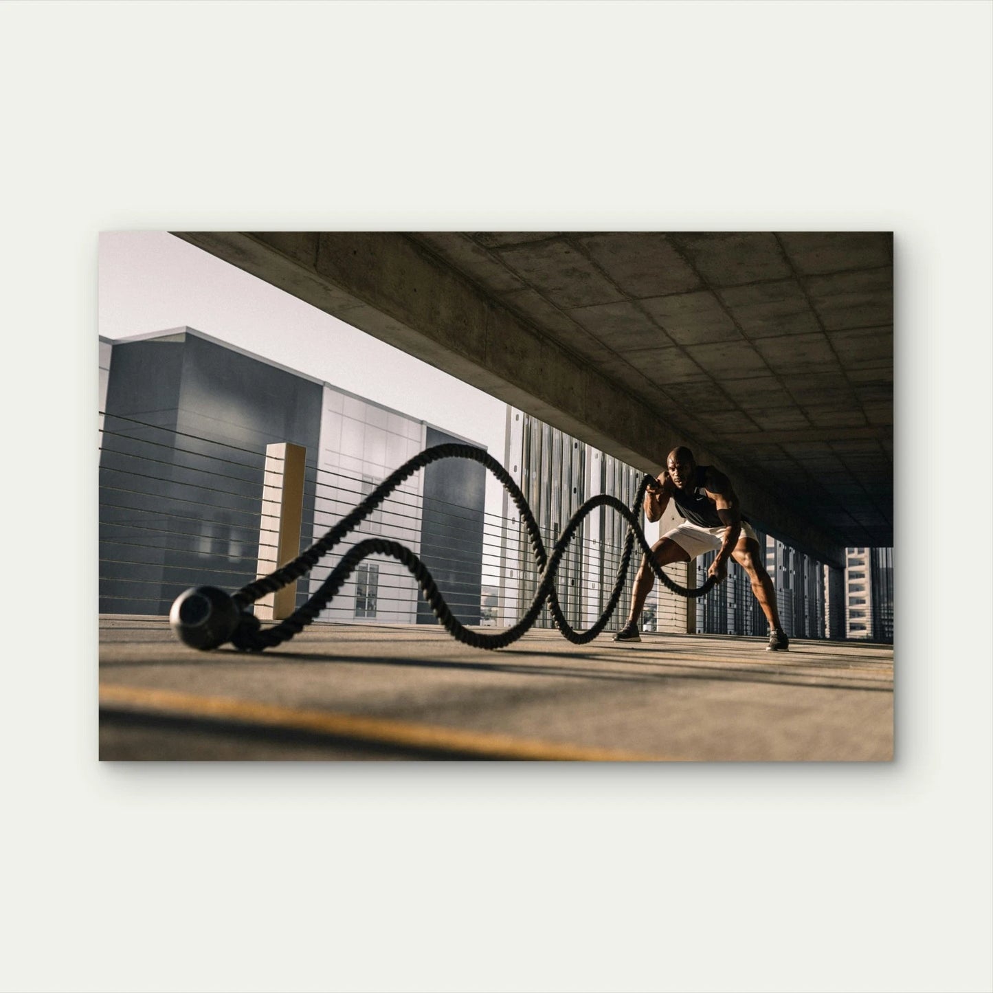 Athlete Training with Battle Rope 5mm thick Plastic Poster Ready to Hang 90x60cm