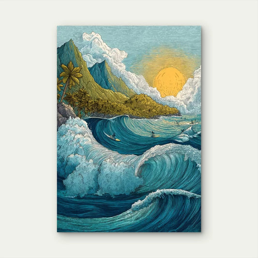 Hawaii Tropical Surf Beach Scene 60x90cm Metal Print Ready to Hang