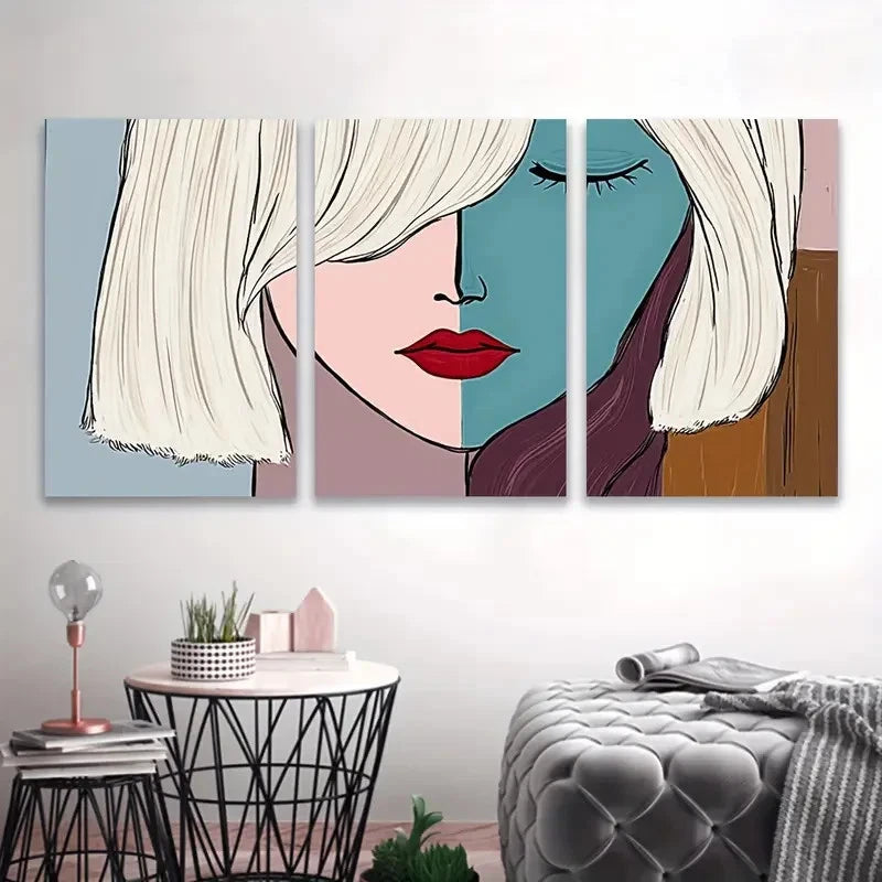 3pcs White Woman Portrait Painting Wall Art Set Canvas Framed 50x70cm - High Quality Print 100% Australian Made Wall Canvas Ready to Hang