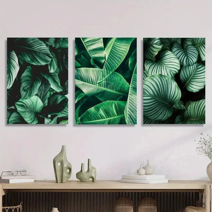 3pcs Emerald Green Banana Leaf Botanical Metal Print Ready to Hang Art