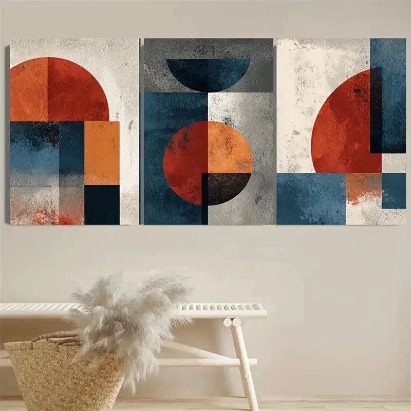 3pcs Bauhaus Geometric Century Modern Art Wall Art Set Canvas Framed 60x90cm - High Quality Print 100% Australian Made Wall Canvas Ready to Hang - Bella Home Decor