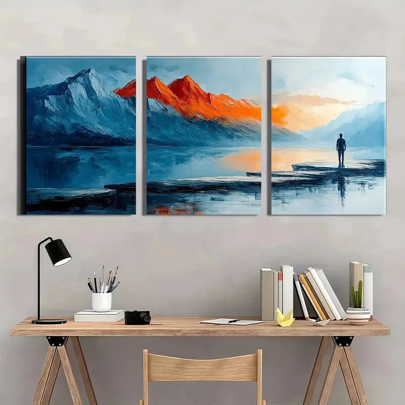 3pcs Abstract Landscape Mountain & Lake Scenery Metal Print Ready to Hang Art