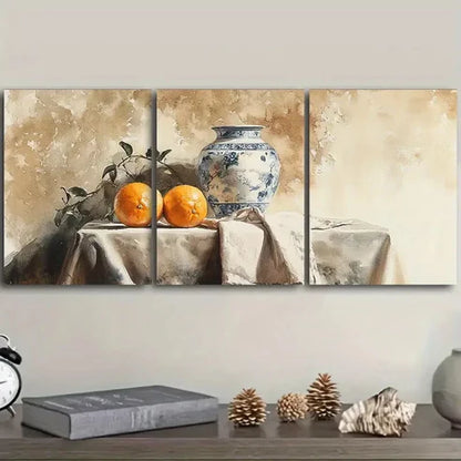 3pcs Still life painting of an old vase Wall Art Set Canvas Unframed - High Quality Print 100% Australian Made Wall Canvas