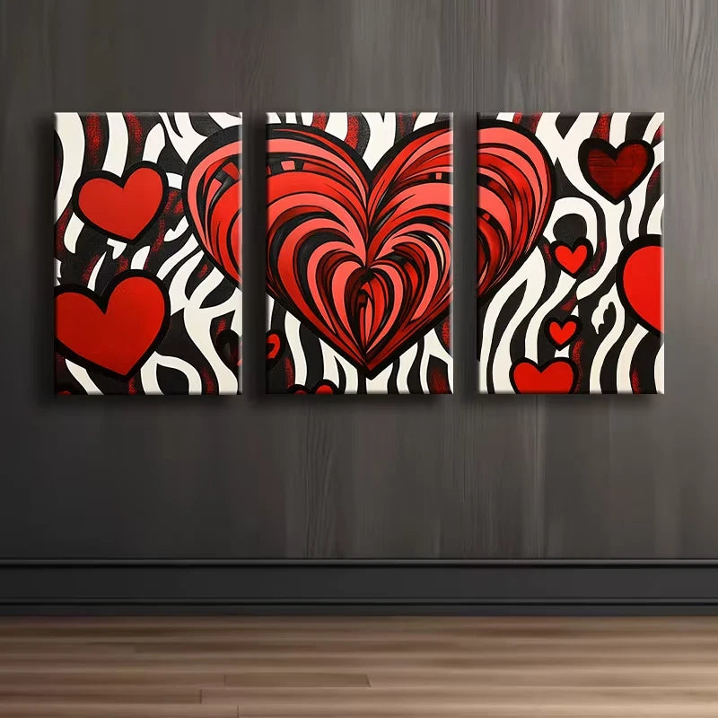 3pcs Red and black love Illustration Wall Art Set Canvas Framed 60x90cm - High Quality Print 100% Australian Made Wall Canvas Ready to Hang