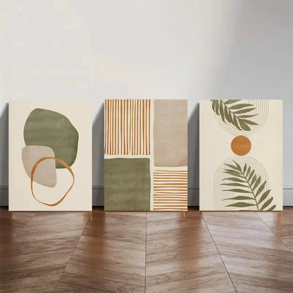 3pcs Tropical Leaves Abstract Shapes Painting Metal Print Ready to Hang Art - Bella Home Decor